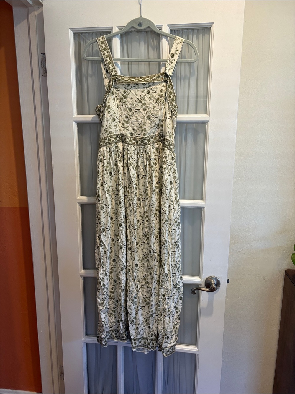 Max Studio Cream Maxi Dress with Olive Floral Trim
